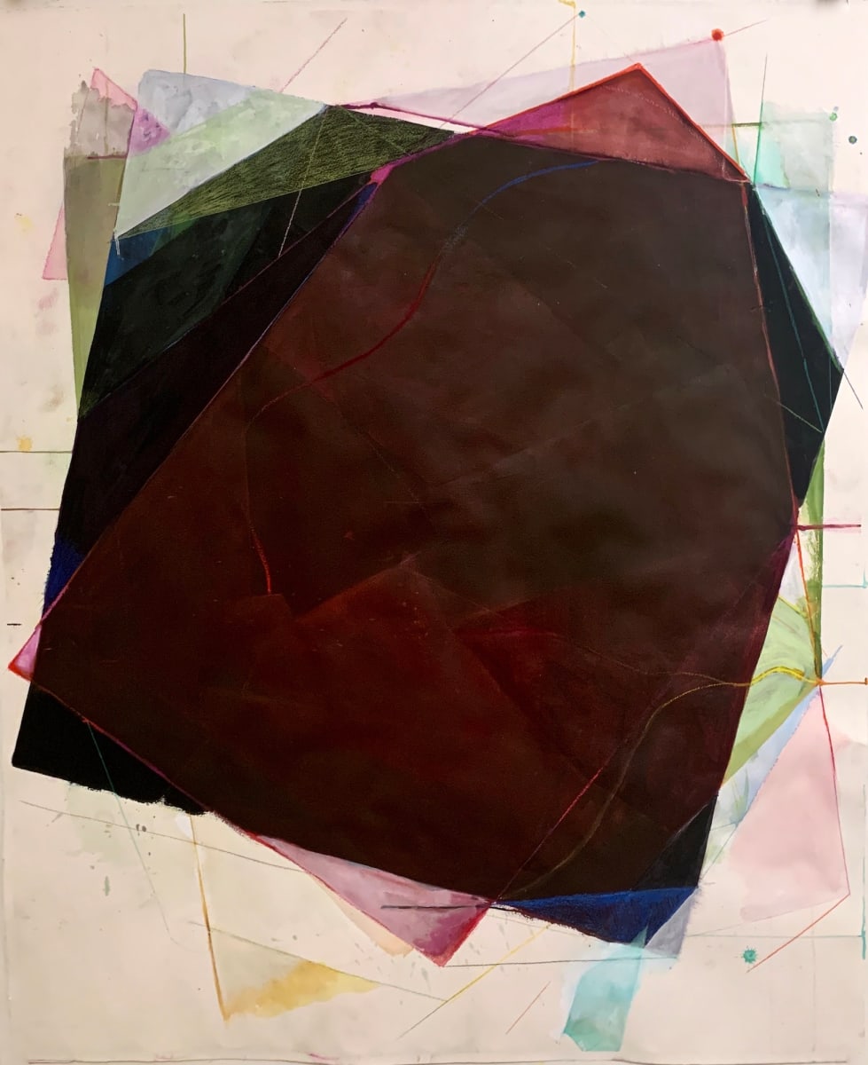 Black Square-Red Square by Maria Mimma Scarpini  Image:  Watercolors, oil, Crayons, soft pastels, oil pastels on Arches watercolor paper, 63”x 51”1/2, 2022
