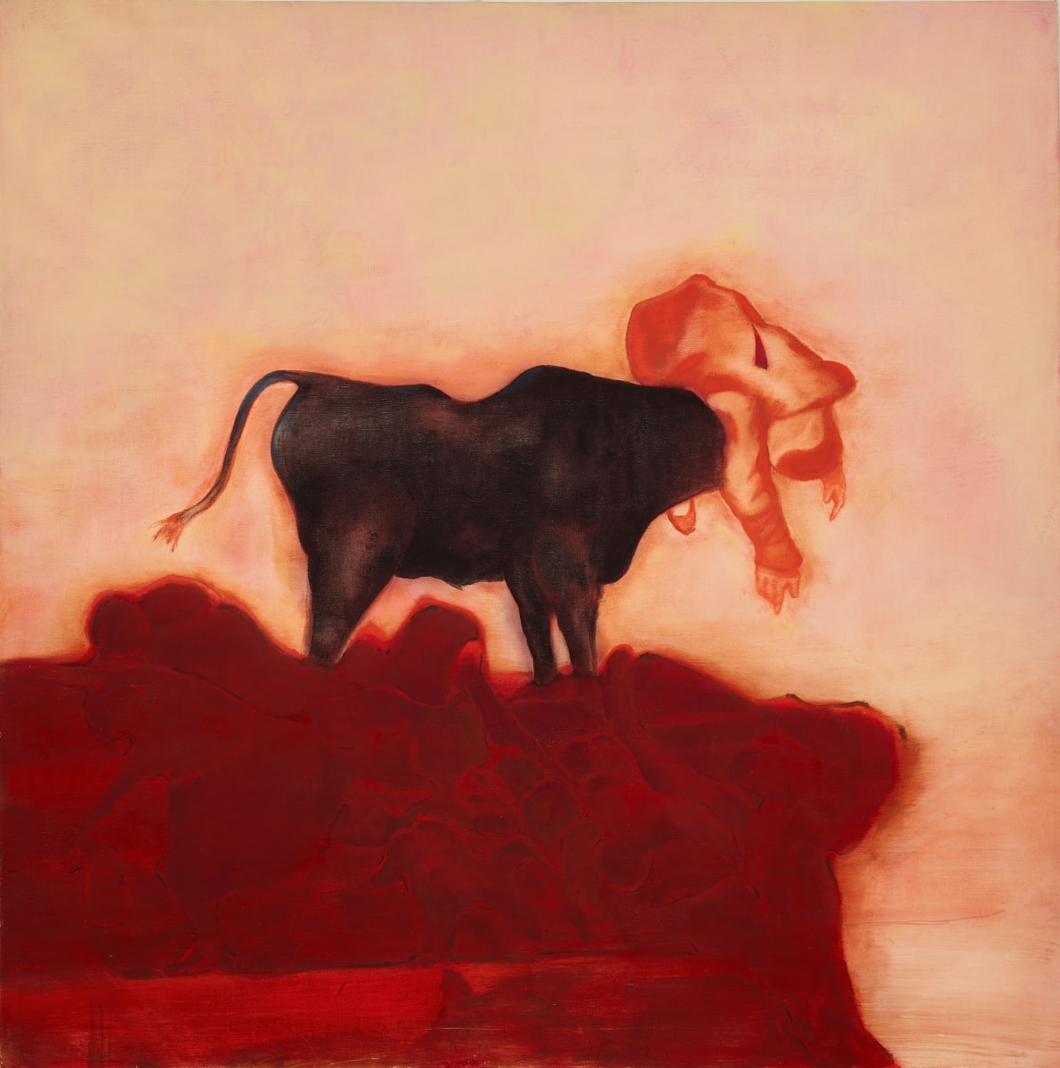 Who is the culprit? by Maria Mimma Scarpini  Image: This painting is an interpretation of one of Goya' s etching. The etching is extremely small and is part of his Tauromaquias. 