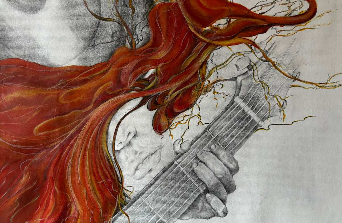 Red Head by André JAY Chapdelaine  Image: ReRed Head – The fusion of music and emotion through the vivid interplay of realism and abstraction. 