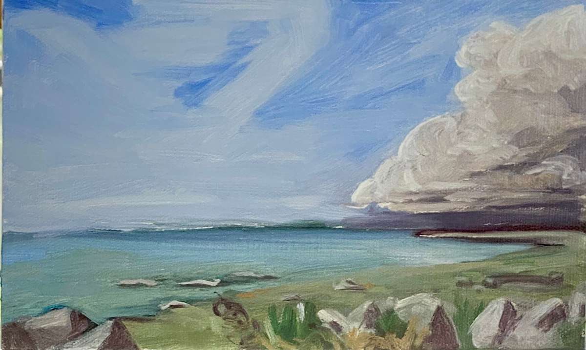 A la brasserie Tête d’Allumettes by Suzanne Bertrand  Image: Bord de mer nuageux et ensoleillé à la fois