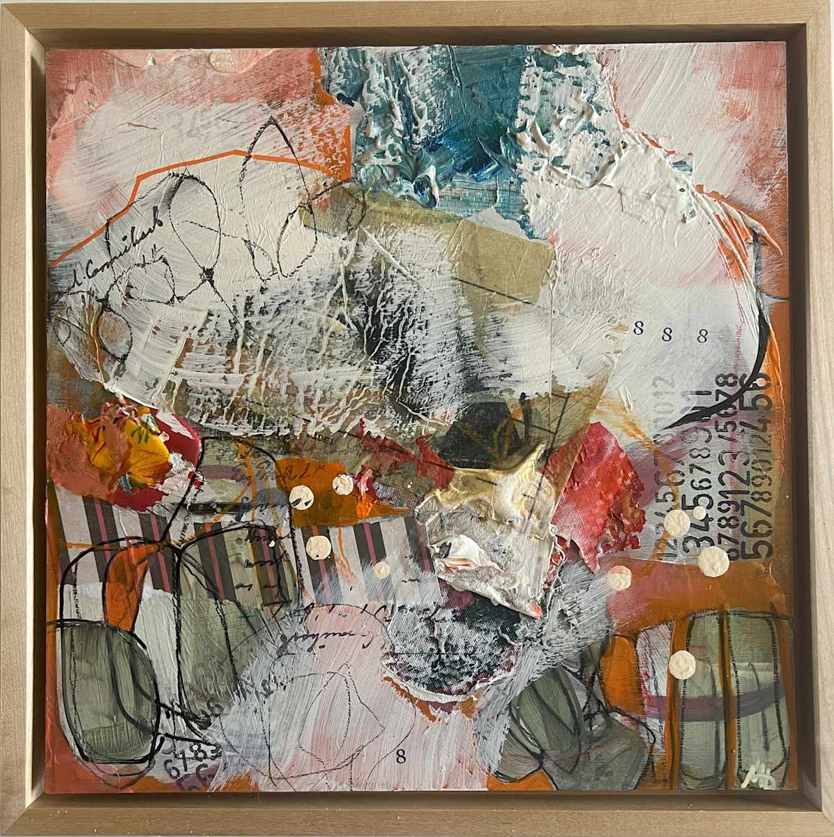 Sacred Destruction by Michelle O'Connor  Image: 12" x 12" Sacred Destruction - Acrylic & Mixed Mediums
Through layers of torn edges, exposed textures, and chaotic marks, this piece honors the necessary breaking down of structures to make way for transformation. Destruction, in its sacred form, becomes a portal to creation.