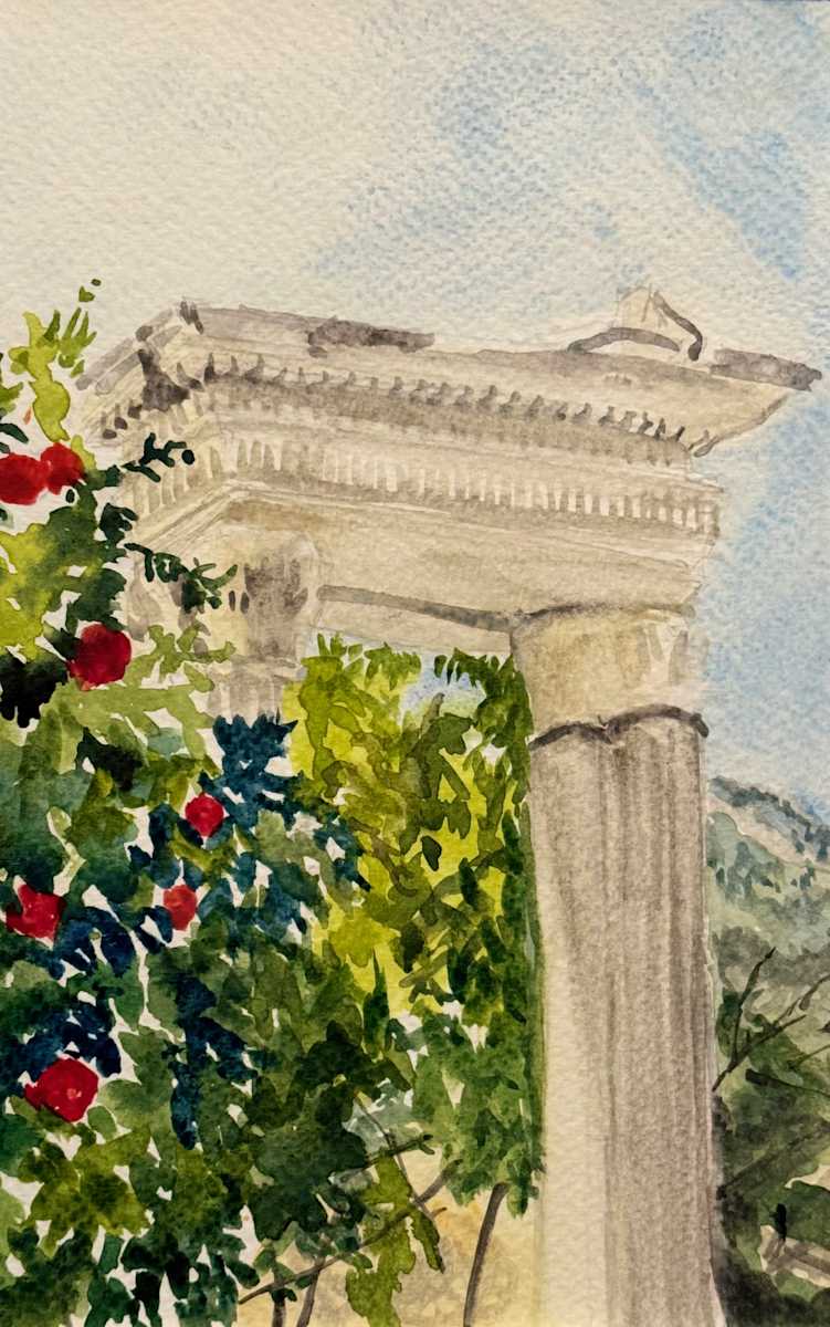 Ephesus temple by Elif Ozkaya  Image: Watercolor painting of the ancient Ephesus Temple showcasing its majestic ruins and intricate columns. The artwork captures the timeless beauty and historical significance of this iconic archaeological site in Turkey.