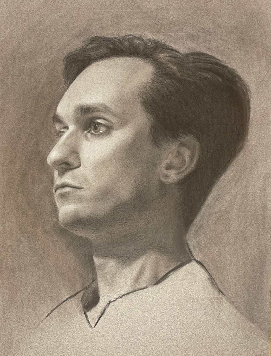 Fraser Charcoal Drawing in Profile by Jia Liu, Image 1.