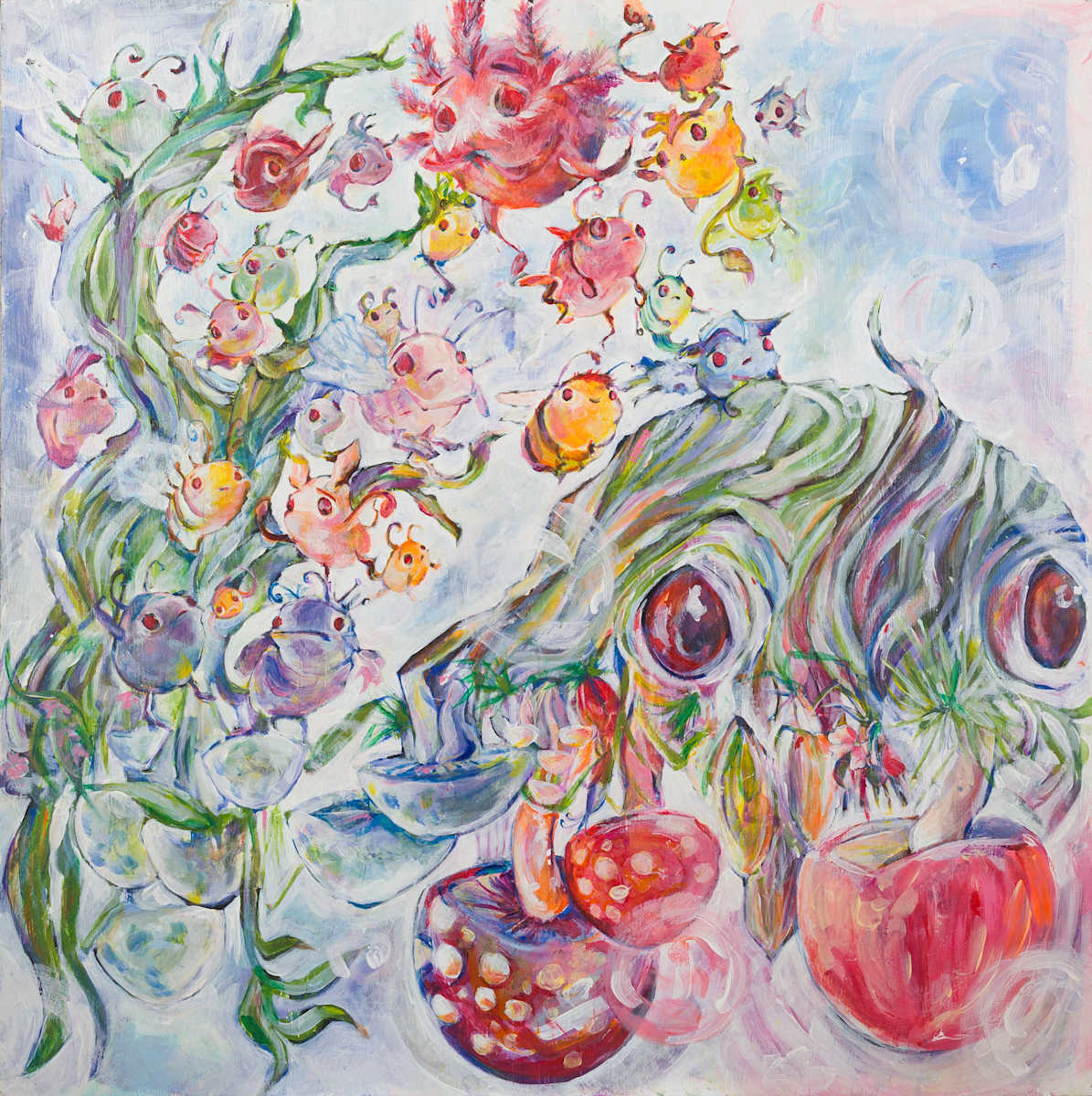 Treewhale and Creatures by Isis A//fourtoeight  Image: Treewhale and Creatures is part of the Inner Child series, a set of paintings I created during my initial exploration stages in pop surrealism, the visual art current I got involved with as means to capture my attempts to reframe the recollections of personal experience (a.k.a. the ebb and flow of my subconscious)