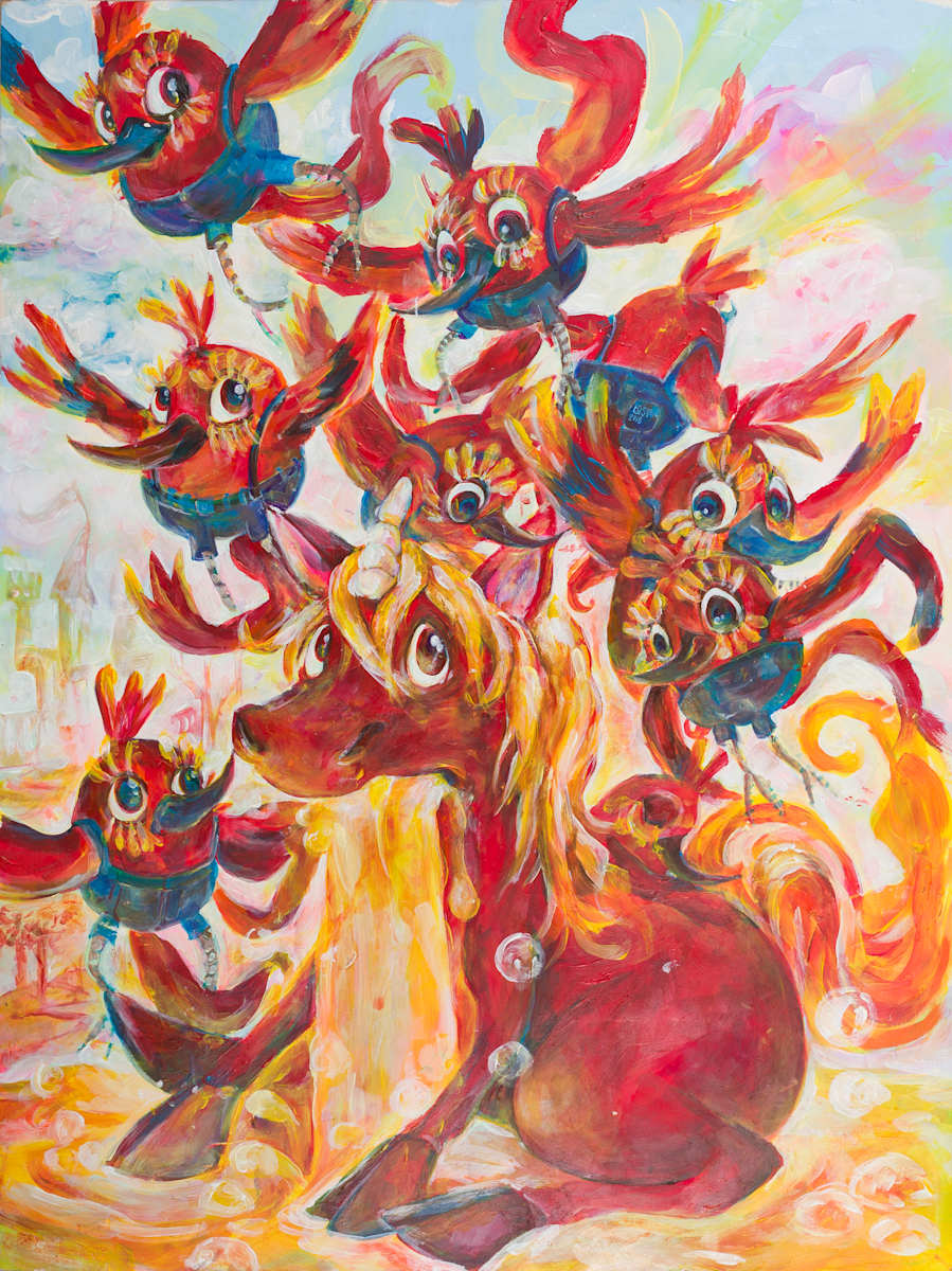 Golden Puke by Isis A//fourtoeight  Image: Golden Puke is part of The Inner Child collection, a set of paintings I created during my initial exploration stages in pop surrealism, the visual art current I got involved with as means to capture my attempts to reframe the recollections of personal experience (a.k.a. the ebb and flow of my subconscious)
