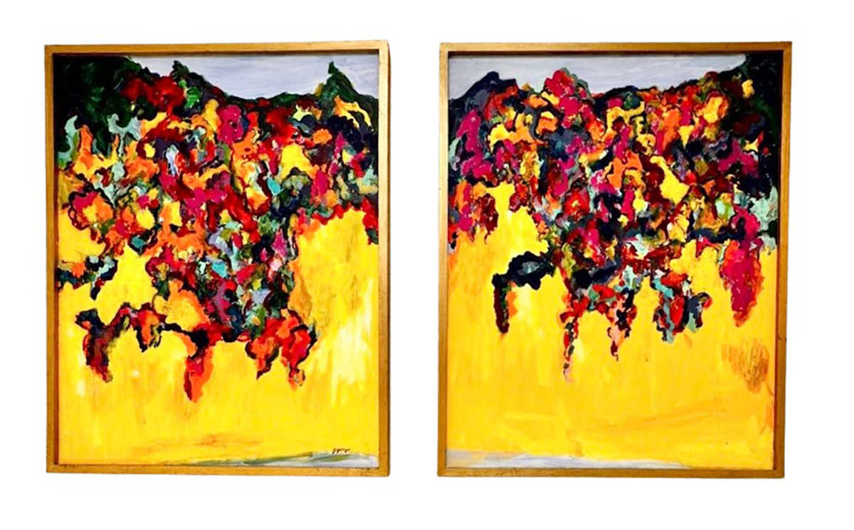 Diptych - Yellow Wall with Bougainvillea by Judith Jenya 