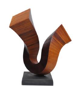 Glissade by Jim Perry  Image: Jim Perry began his career as a sculptor in the early 1970's in New York City, and in 1975 was included in the Whitney Biennial. He received his BA in Sculpture from Bard College where he studied with sculptor Jake Grossberg and painters Murray Reich and Jim Sullivan. he works with mahogany using small angular cuts of wood that when layered, create large, dynamic, abstract sculptures; totems, spiraled and flowing pieces. Jim Perry's work has been exhibited extensively over the past 45+ years and is held in many private and corporate collections. "I am fascinated by forms that are both mathematical, like parabolas or spirals, and that also appear in nature, like waves or flight trajectories. In my sculpture, I take the basic principles inherent in these forms and interpret and play with them, allowing each piece to evolve in an intuitive way."