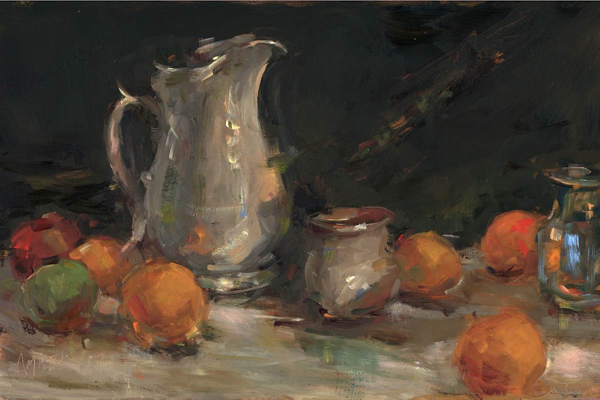 Mandarins and White Pitcher by Stephanie Amato, Image 1.