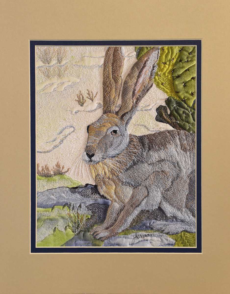 Antelope Jackrabbit Matted Reproduction by Janet Herman  Image: Textured paper reproduction of textile artwork. Original piece is sold. 