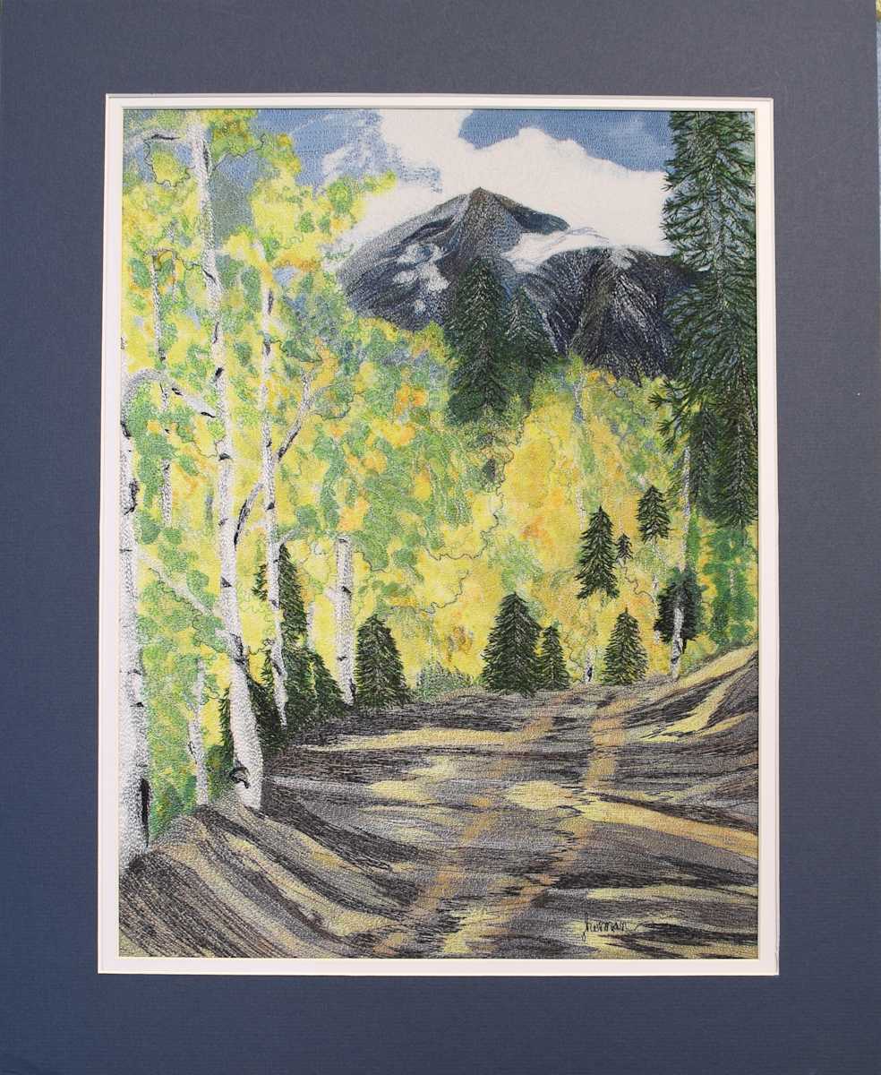 Aspen Shadows Reproduction #6/10 by Janet Herman  Image: Textured paper reproduction of textile artwork. Original piece is sold. 