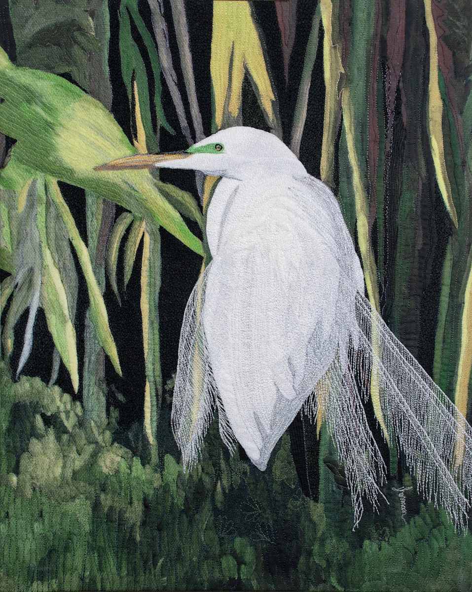 Egret Courting by Janet Herman  Image: A night-time vigil, this egret's green lore and courting feathers abundant. 