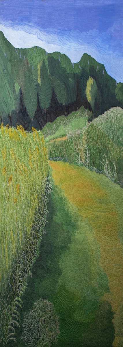 Grassy Path by Janet Herman  Image: Head-high weeds that lead to forested path. 
