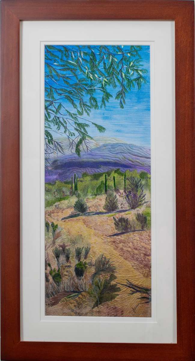 Superstition Trail - Framed reproduction 1 of 5 by Janet Herman  Image: Paper reproduction of fiber mixed media art, framed. 