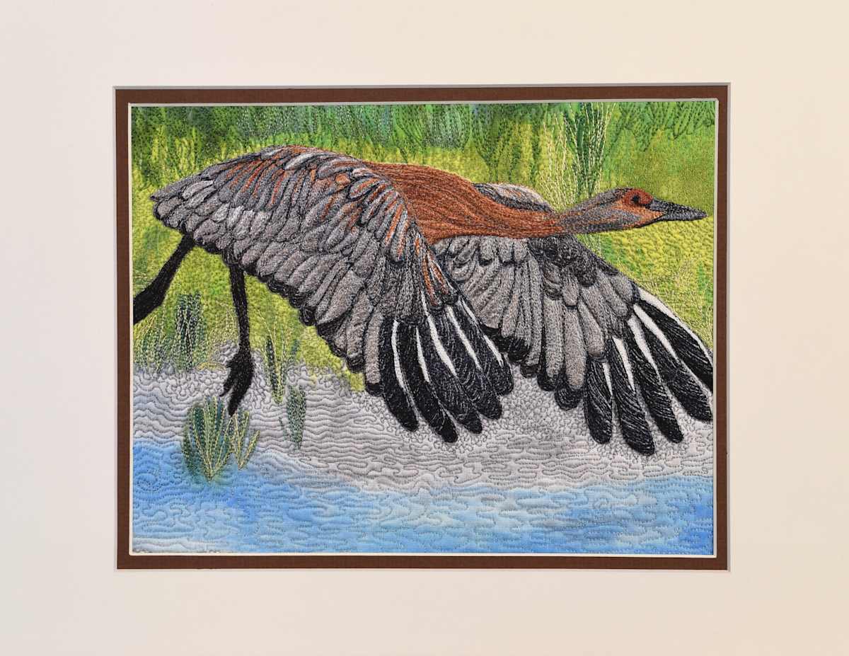 Crane in Flight Reproduction #1/1 by Janet Herman  Image: Paper Canvas reproduction of textile artwork. 