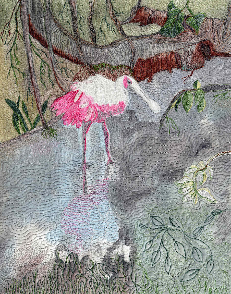 Spoonbill Reflection 8x10 Reproduction #3 of 5 by Janet Herman  Image: Roseate spoonbill hiding in the weeds