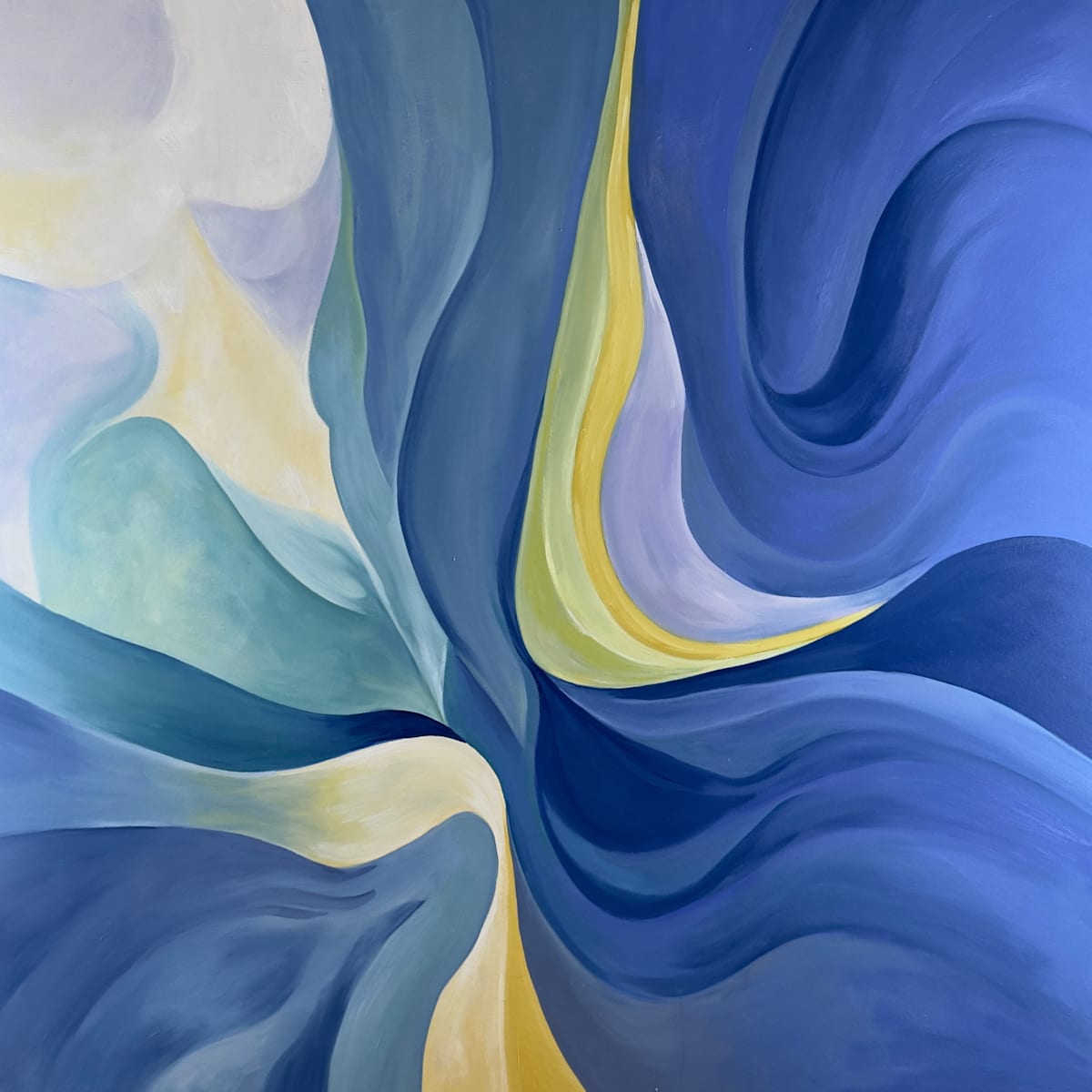 Good Morning by Susan Yennerell  Image: Good Morning captures the quiet poetry of daybreak through an abstract lens. In this piece, I’ve layered hues of soft blue, aqua, violet, and buttery yellow to evoke the gentle transition from night to morning - a moment filled with both stillness and awakening.
The flowing lines and shapes within the composition are symbolic of bed sheet folds and the fluid movement of light as it slips through curtains. These abstract elements reflect the tender in-between space where sleep gives way to consciousness, and where shadows soften into light.
This painting speaks to the beauty of transition - the peaceful shift into a new day, filled with calm, comfort, and quiet optimism. Through abstraction, I invite the viewer to pause and reconnect with their own moments of morning renewal and possibility.