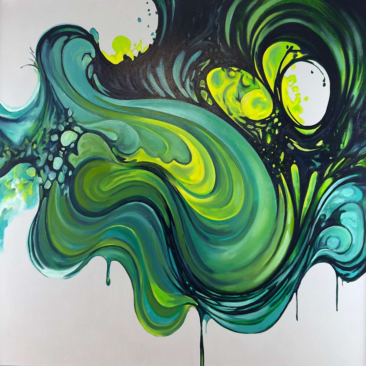 Cocoon by Susan Yennerell  Image: In Cocoon, I explore the delicate balance between transformation and containment through a swirling dance of line, shapes, color, and value. The interplay of vibrant hues converges and diverges, creating a dynamic visual rhythm that evokes a state of becoming taking place. Embedded within the swirling organic shapes are subtle hints of a butterfly’s wing in transition, suggesting the change is both powerful and intimate. The transitions throughout the composition invite the viewers to ponder their own experiences of growth and transformation. Cocoon is a meditation on the quiet strength found in moments of transition. It captures the essence of being on the brink of something new, enveloped in a space of potential, and the beauty inherent in our process of becoming. Through this work, I aim to evoke a sense of wonder and reflection, celebrating the infinite possibilities that arise from the embrace of change. 