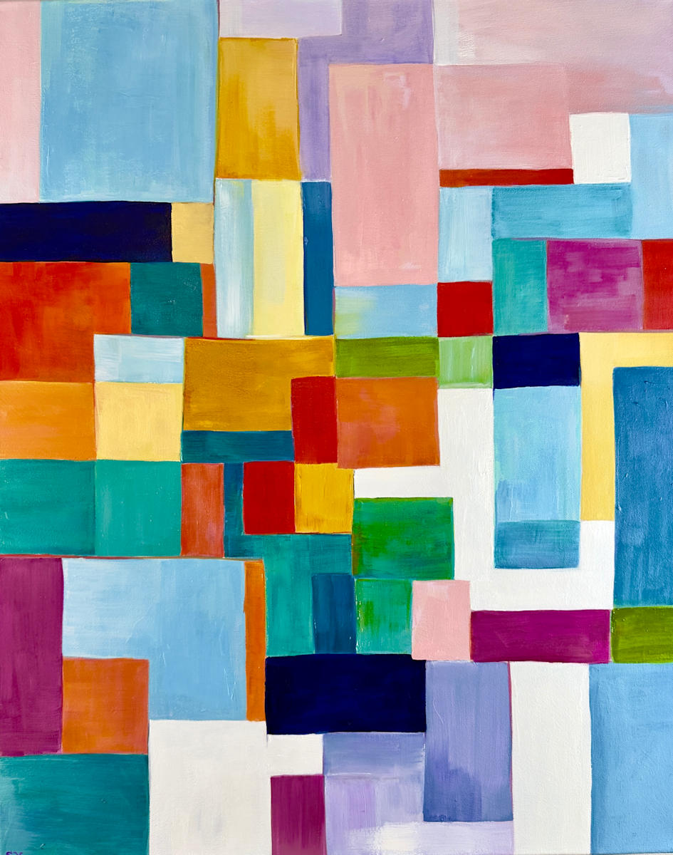 Water's Edge by Susan Yennerell  Image: A serene counterpoint to Pool Party this piece is a mosaic of quiet joy and sunlit memories in tiled pools. With gentle rhythms and bold, bright moments, it captures the peaceful beauty found in pauses, reflections, and the shimmer of summer light.