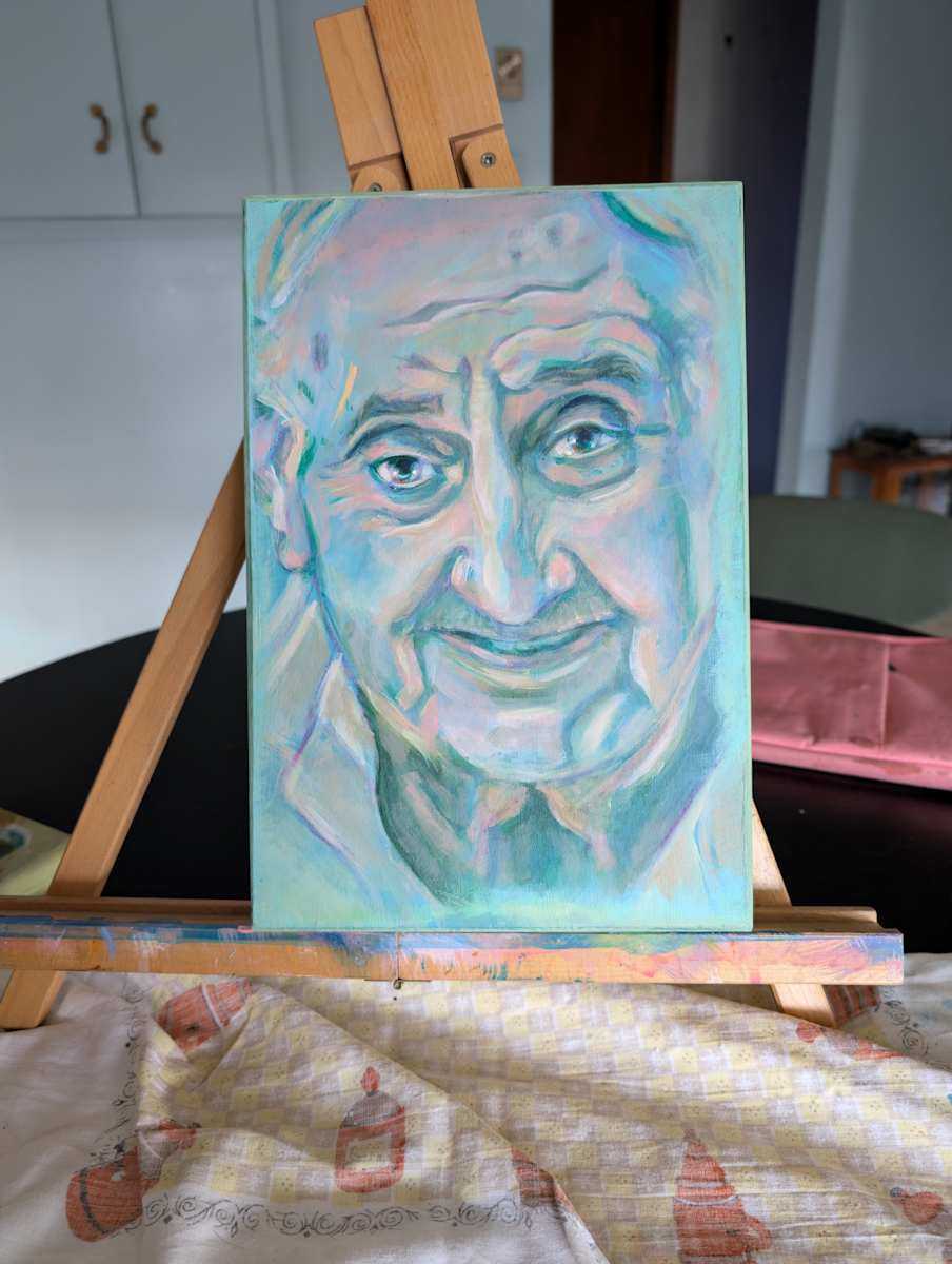 In memoriam, for Holly by Hanna Bordewijk  Image: Finished painting on easel before varnishing 