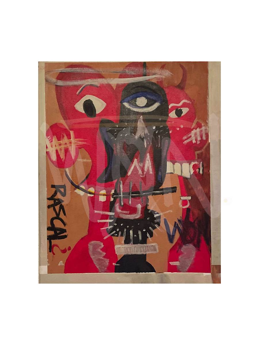 DEVILS' ADVOCATES by JAZ  Image: This piece embodies the clash between personal freedom and external expectations. Feeling the weight of familial pressures, especially from a father and other family members, inspired the choice of "Good N Plenty" by Mick Jenkins as the soundtrack to this narrative. The song reflects the artist's journey of breaking free from these constraints and embracing a life of self-discovery and experimentation.

Rejecting the notion that personal time should be sacrificed for work, the artist emphasizes the value of time and energy. To her, being rich transcends monetary wealth and embodies having a rich personality, where productivity and personal growth are paramount. This philosophy leads to a rebellious stance against waiting for the perfect moment, as stagnation is the enemy of progress.

The inclusion of imagery from "Little Rascals," a cherished childhood movie, adds a playful yet defiant touch to the painting. It symbolizes the artist's embrace of her inner rebel and her determination to live authentically. A wise person’s advice about taking bold steps to achieve one's dreams resonates deeply, reinforcing the idea that sometimes one must take risks and defy expectations to reach their true potential.

In "Devil's Advocate," the artist challenges societal norms and familial expectations, advocating for a life driven by personal values, creativity, and the pursuit of genuine richness in character.
