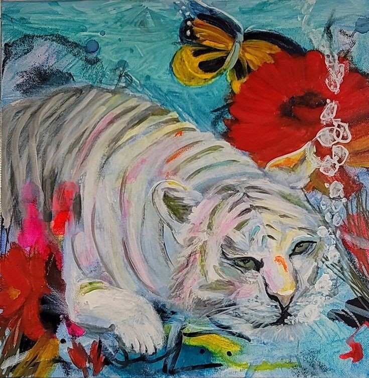 Underwater White Tiger Poppies and Butterfly by Kim Denice Clark 