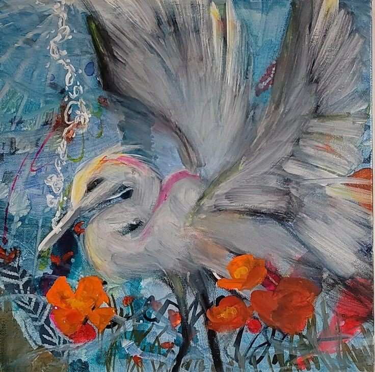 Underwater Egret and Poppies by Kim Denice Clark 