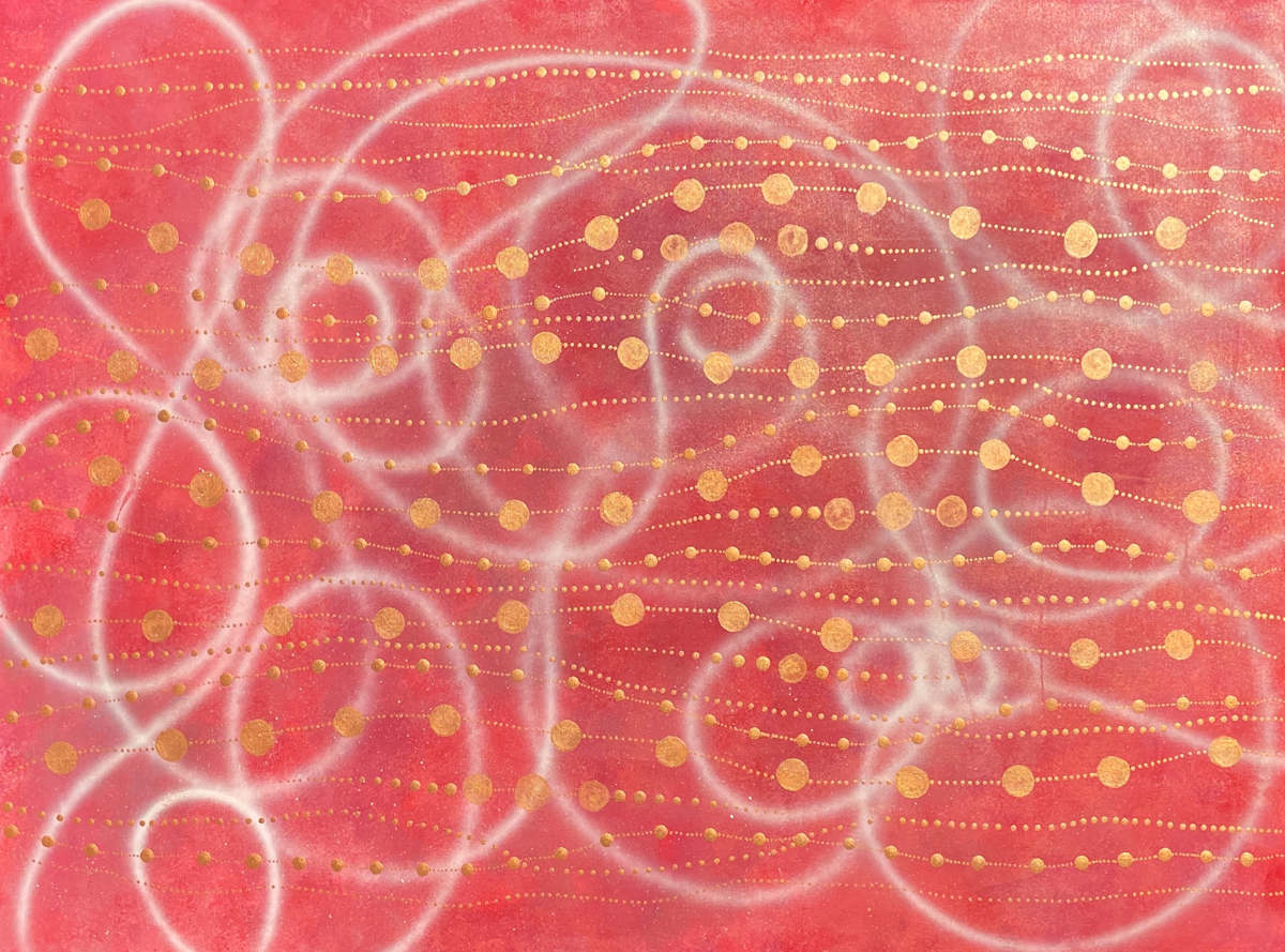 “Anniversary” by Zhanna Gertjejansen  Image: This painting is about time and family—both young and mature. The pink color symbolizes a new beginning and the tenderness that develops over the years.