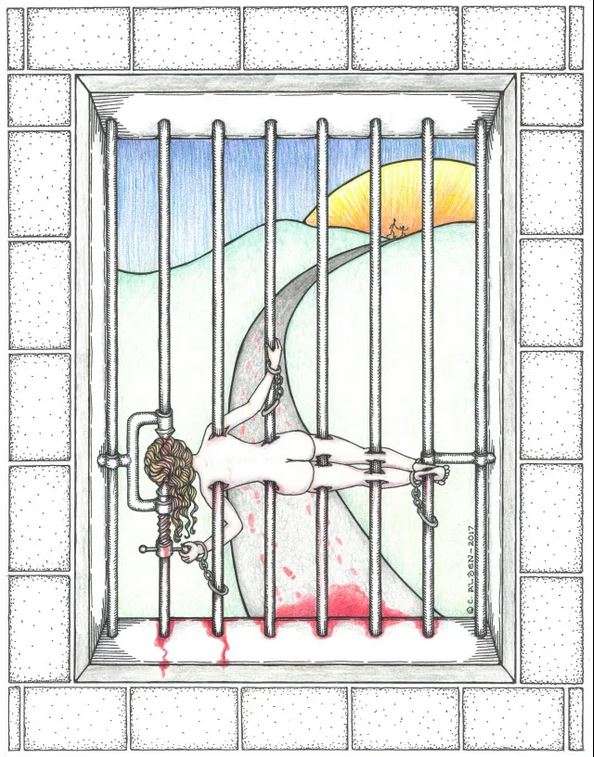 Woman Impaled (Bars Triptych P1) by Carole Alden 