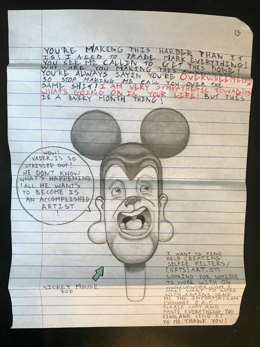 Letter with Drawings by Vince Vader 