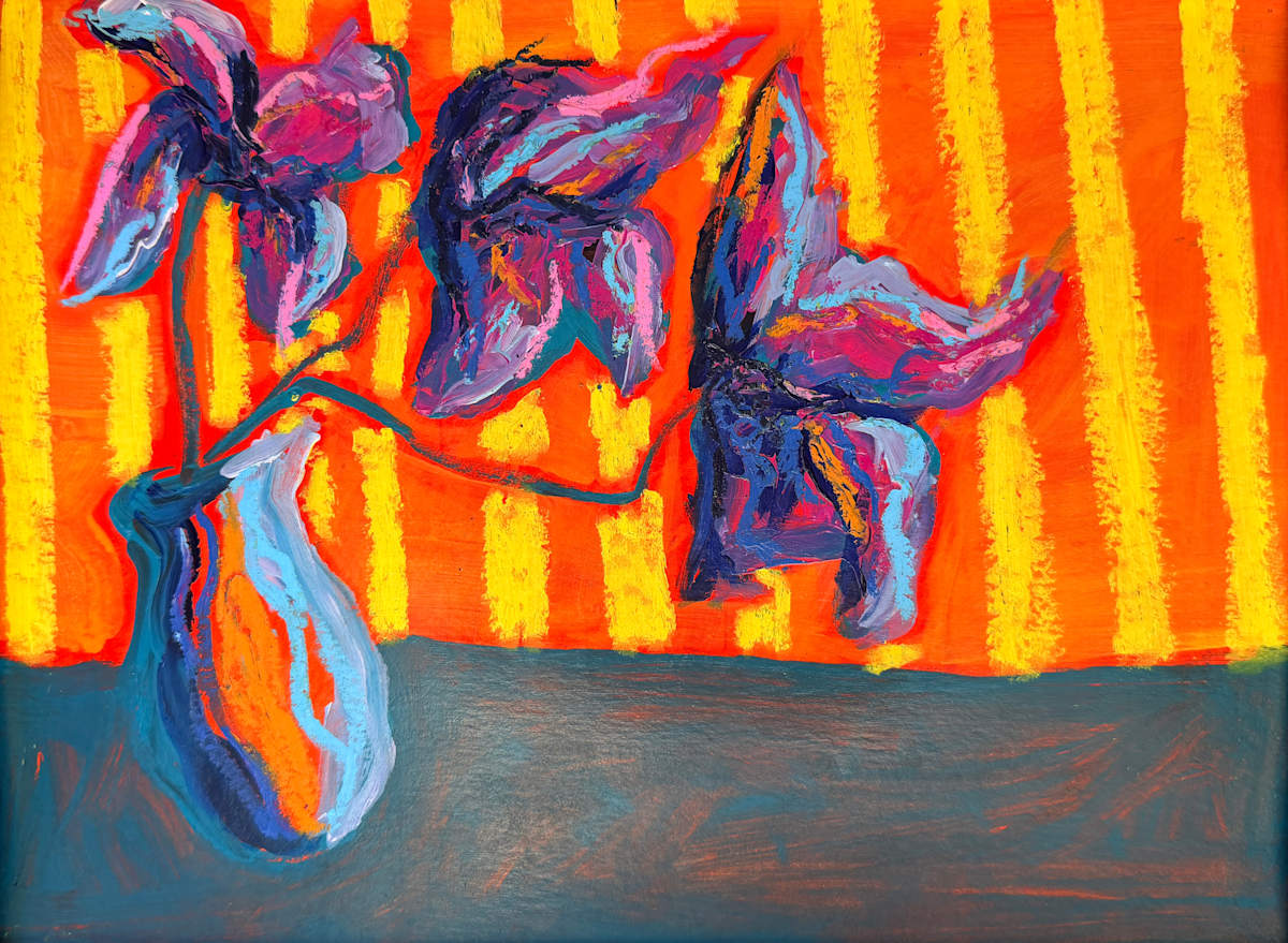 purple flowers in a vase by Anna Richards, Image 1.