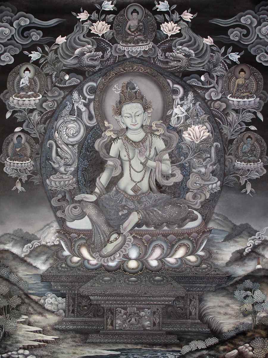 Green Tara with the Five Buddhas by Amit 