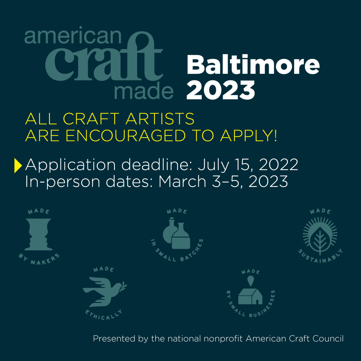 Call for Entry American Craft Made / Baltimore 2023 Artwork Archive