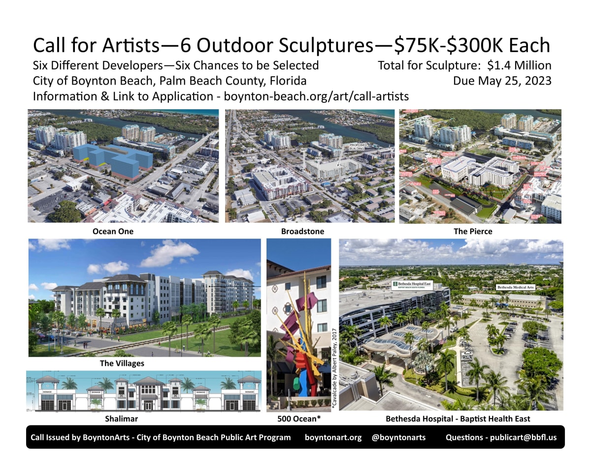 Six Sculptures, Six Commissions, One Application - $75K-$300K. Total $1.4 Million