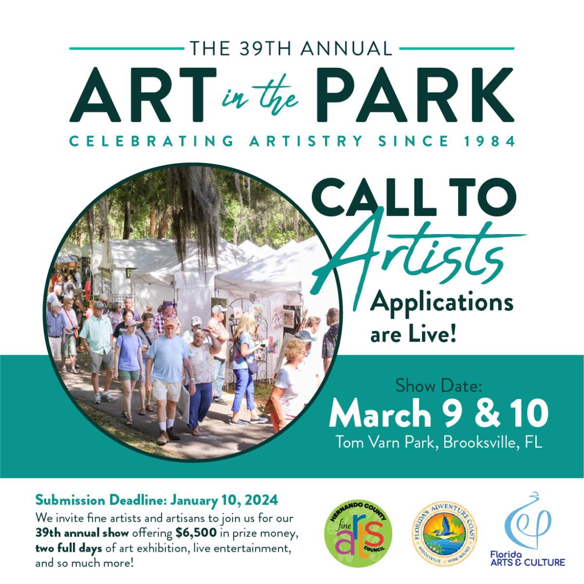 Call for Artists : Exhibit at the 39th Annual Art in the Park