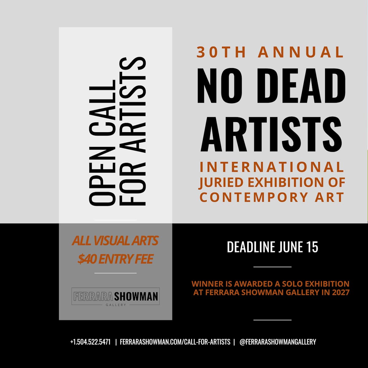 30th Annual NO DEAD ARTISTS - International Juried Exhibition of Contemporary Art