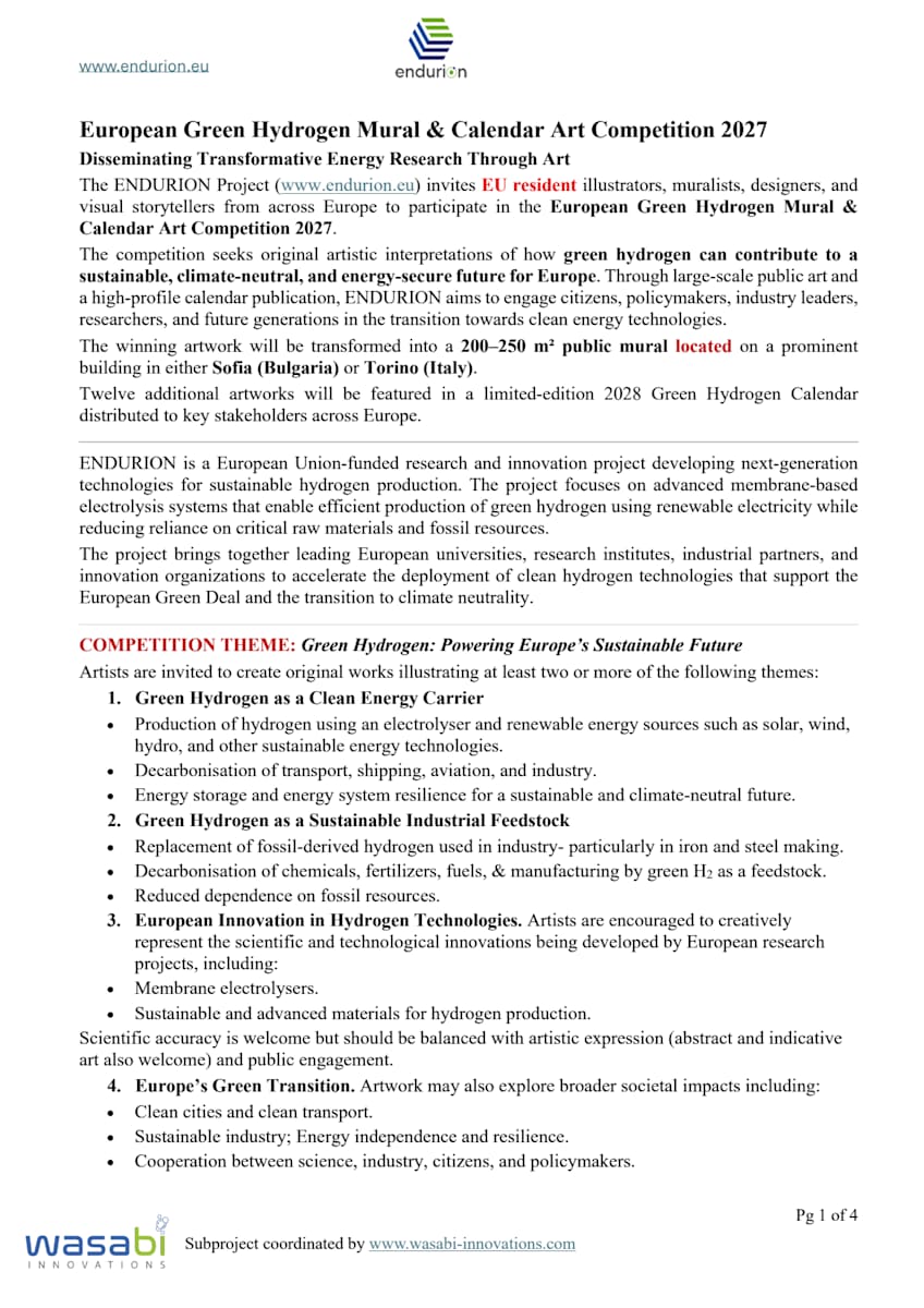 European Green Hydrogen Mural & Calendar Art Competition 2027