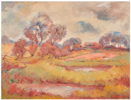 Sunlit Ponds and Farm by Tunis Ponsen, Image 1.