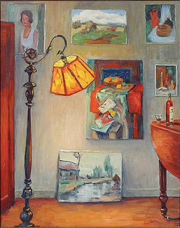 Interior with Paintings and Red Table by Tunis Ponsen 