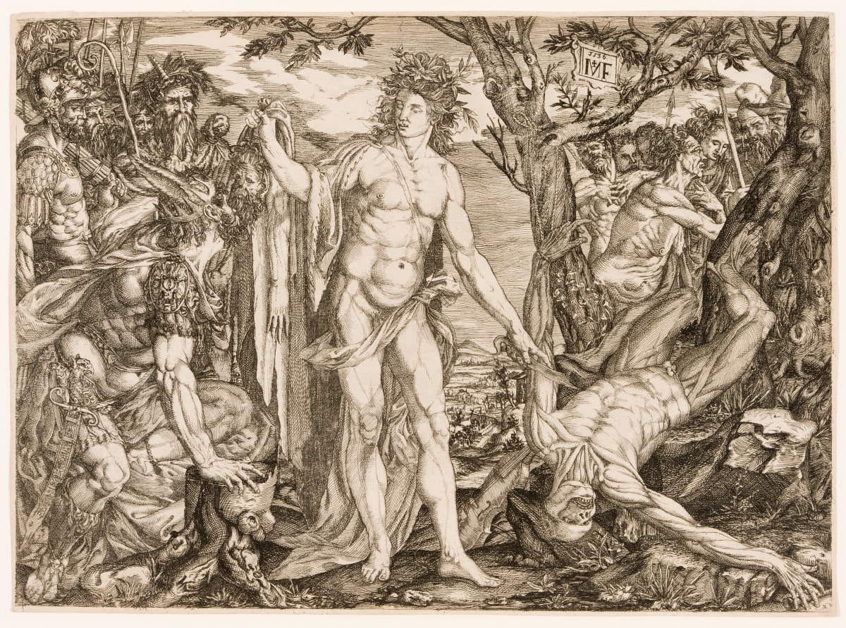 Apollo, Marsyas, and the Judgement of Midas (after Melchior Meier) by Monogrammist M. F. 