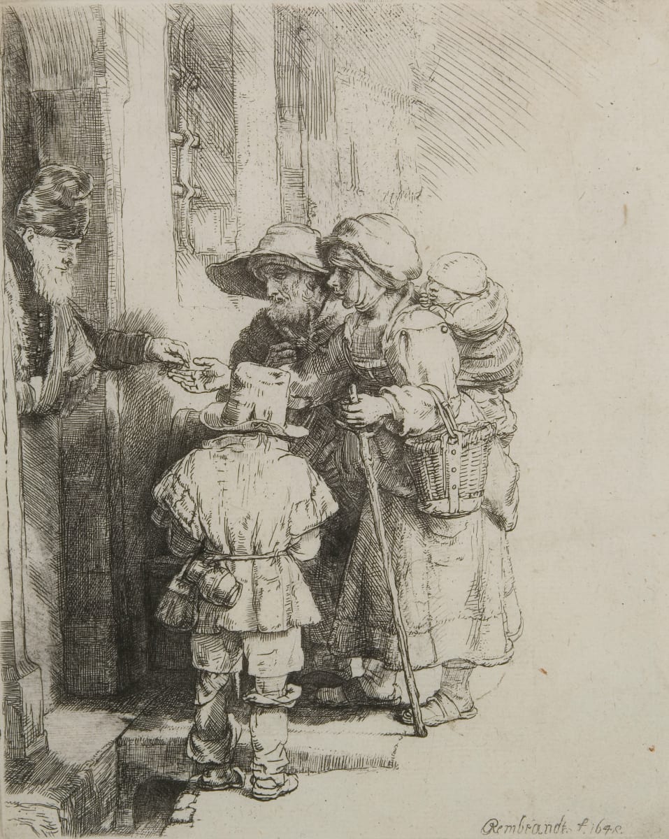 Beggars Receiving Alms at a Door by Harmenszoon van Rijn Rembrandt 