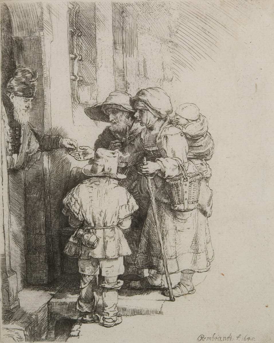 Beggars Receiving Alms at a Door by Harmenszoon van Rijn Rembrandt 