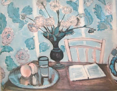 Printed image of painted flowers on table by Unknown, Image 1.