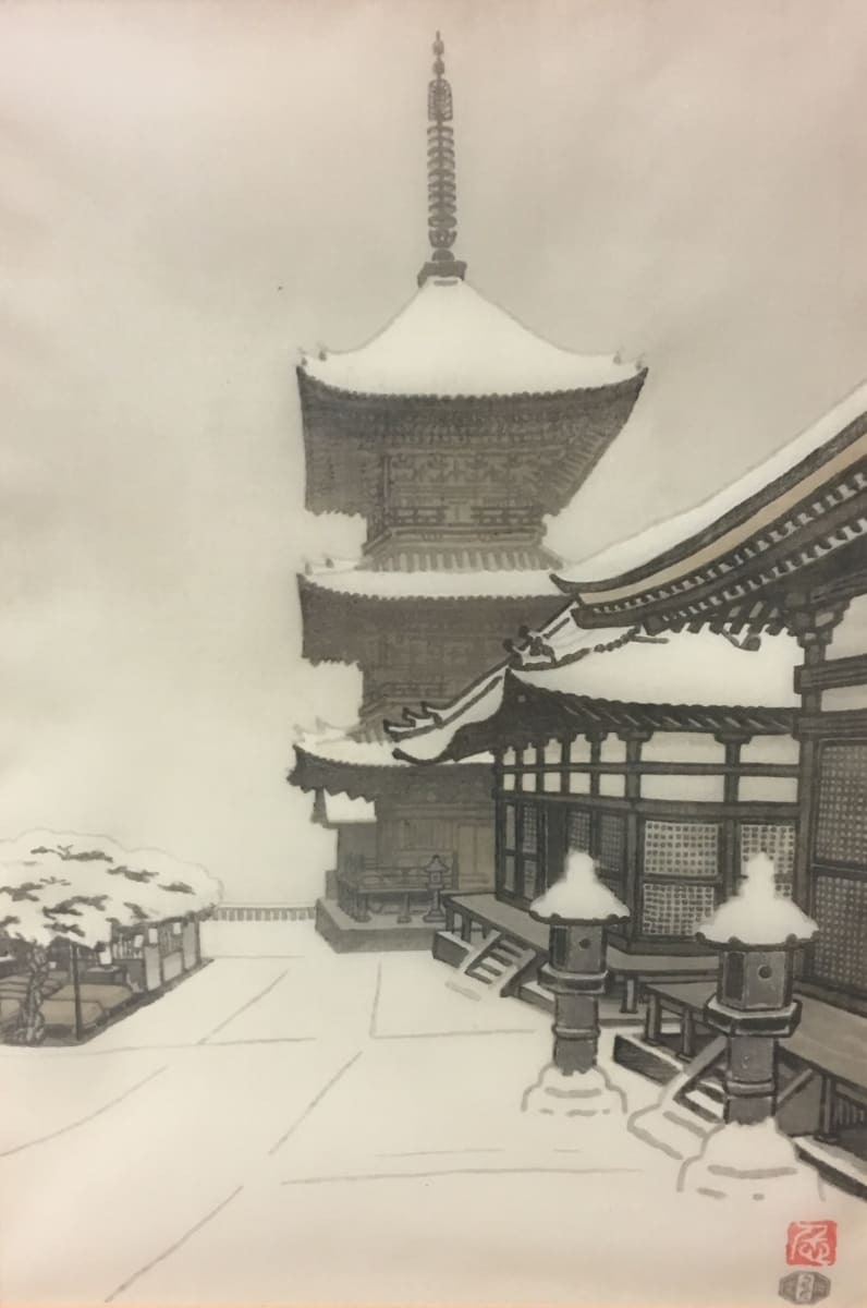 The Payoda of Kiyomizu Temple in Winter by Nisaburo Ito 