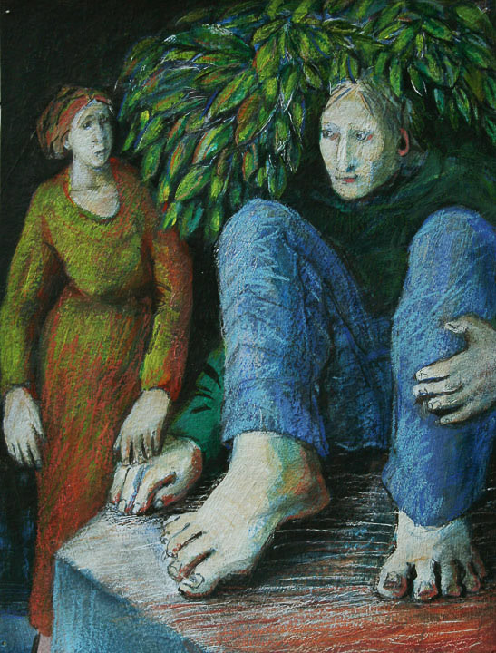 Woman and Man with Leaves by Eve Whitaker 