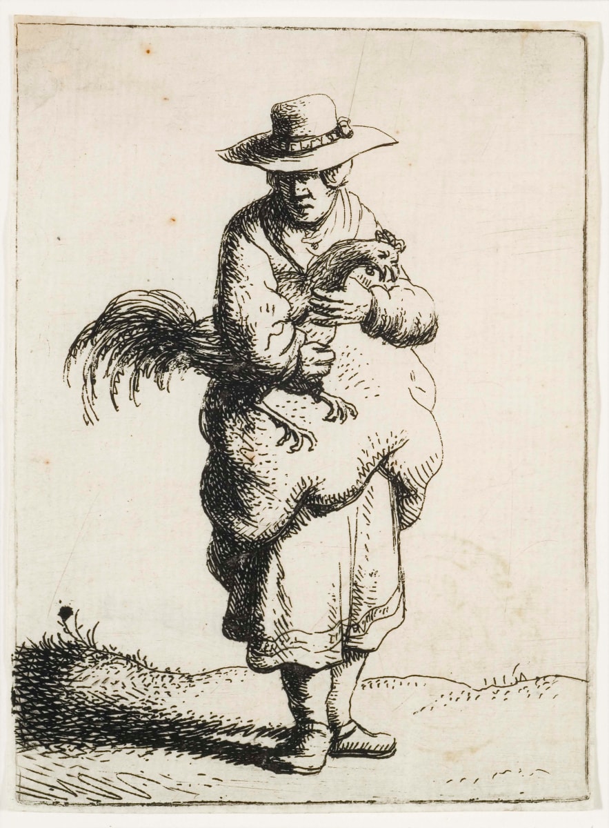 Woman Holding a Cockerel by Jan Georg van Vliet 