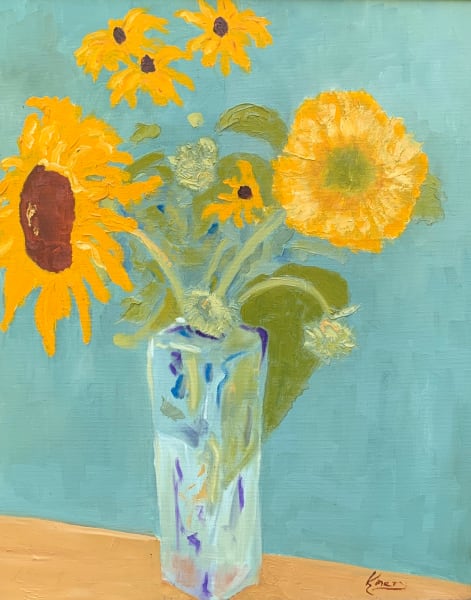 Sunflowers in a Glass Vase by Kate Emery 
