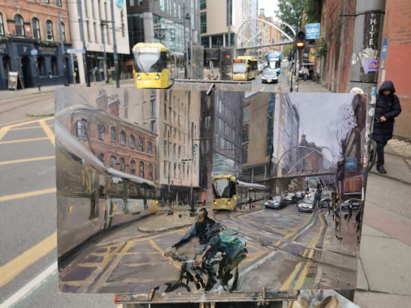 Trams Passing, Manchester by Rob Pointon 