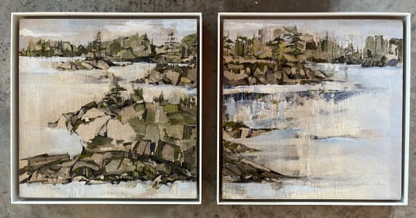 Sweet Bay, VERSO, diptych by BarbaraHouston ArtStudio  Image: Framed, 2” deep  white thin line floating frame 