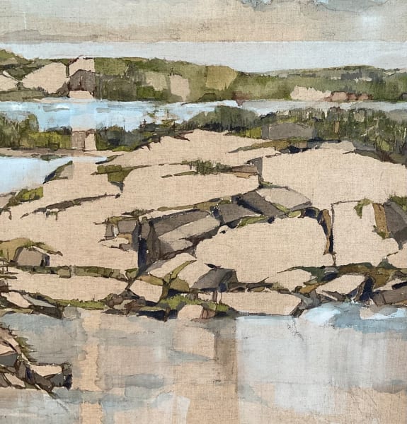 Ponds, Bonavista Peninsula by BarbaraHouston ArtStudio  Image: Detail, right side, acrylic + sepia ink on linen