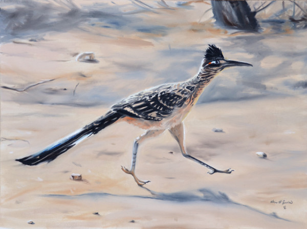 Desert Gold Roadrunner deals - a giclee reproduction mounted to cradled panel by artist Karine Swenson